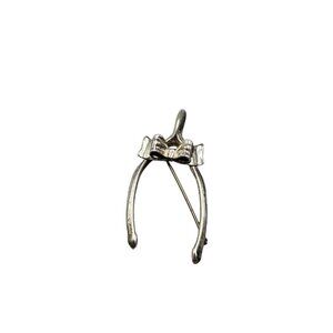 Beau Sterling Silver Wishbone with Bow Lucky Lapel Brooch Pin Vintage
